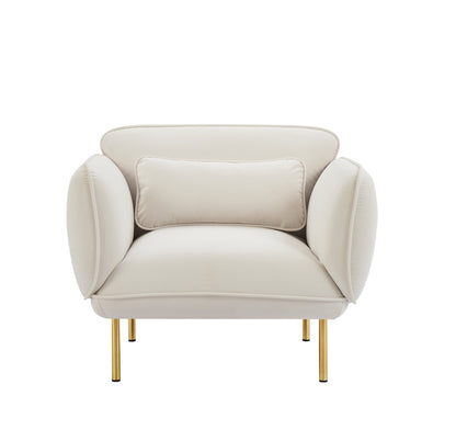 Oversized Living Room Accent Velveta Armchair Upholstered-Single Sofa Chair, Comfy Fabric Armchair with Metal Leg for Bedroom Living Room Apartment, Beige