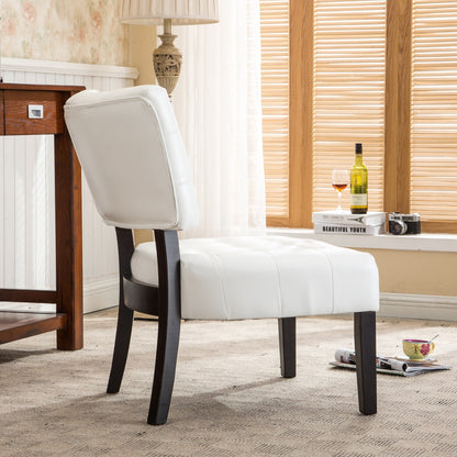 Leather Tufted Accent Chair with Oversized Seating, Ivory