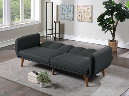 Elegant Modern Sofa Black Polyfiber 1pc Sofa Convertible Bed Wooden Legs Living Room Lounge Guest Furniture