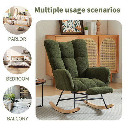 Modern Nursery Rocking Chair, Upholstered Glider Chair with High Backrest, Rocker Accent Armchair with Solid Wood Legs for Nursery Bedroom Living Room DRAK GREEN