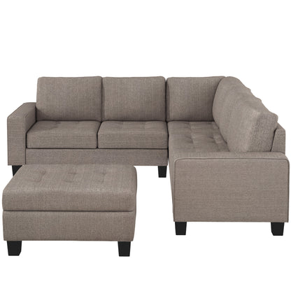 Sectional Corner Sofa L-shape Couch Space Saving with Storage Ottoman & Cup Holders Design for Large Space Dorm Apartment