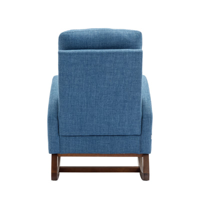 Rocking Chair, Modern Glider Chair, Recliner Armchair with Wood Legs and Side Pocket, Nursery Rocking Accent Chair with High Back for Living Room Bedroom (Blue linen)