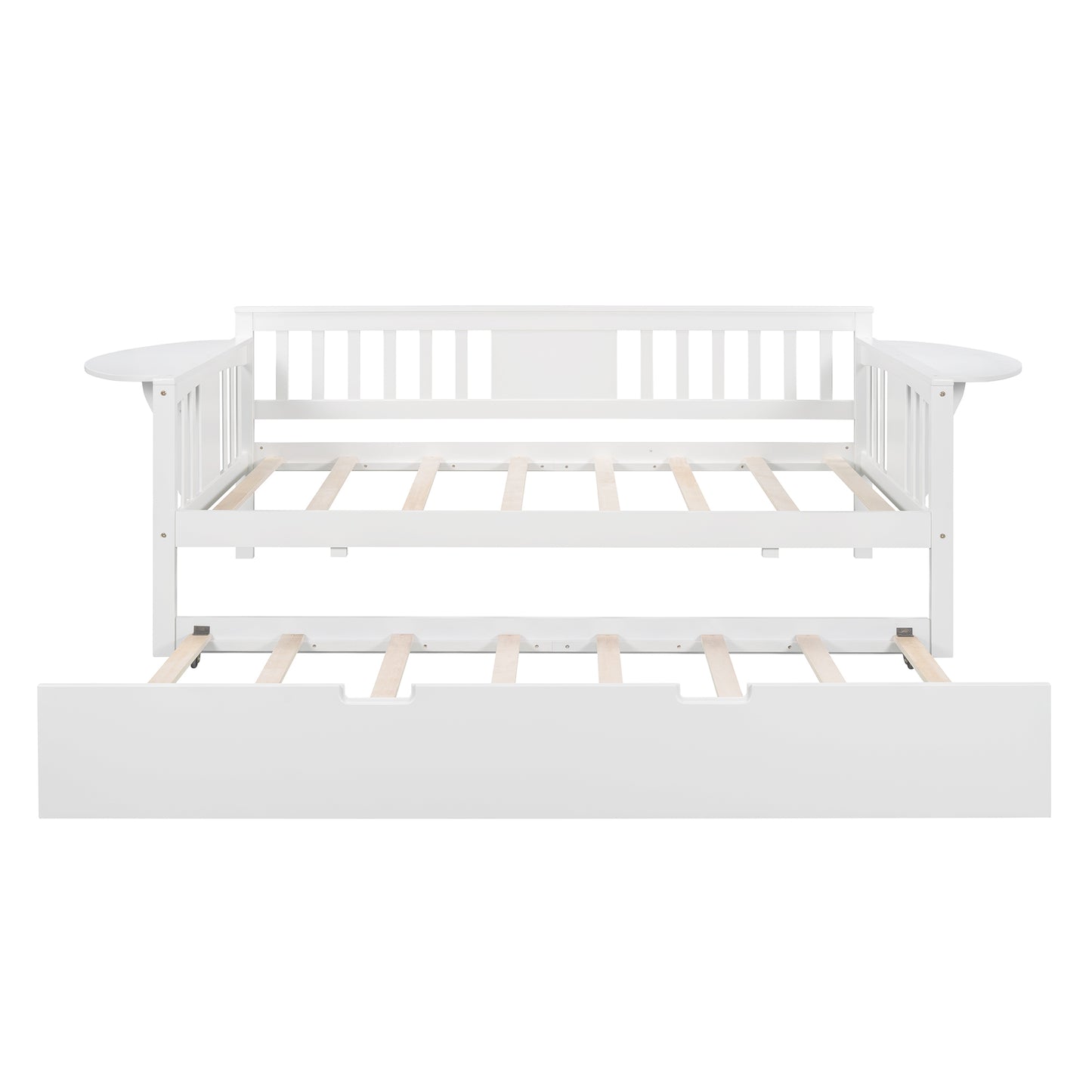 Wooden Daybed with Trundle Bed, Sofa Bed for Bedroom Living Room, White