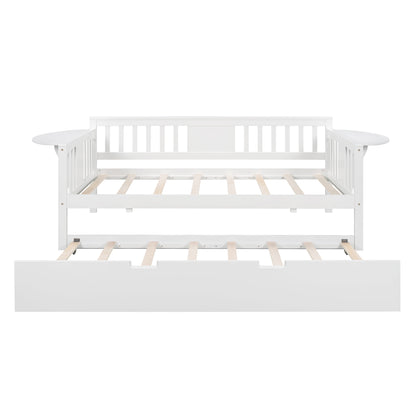 Wooden Daybed with Trundle Bed, Sofa Bed for Bedroom Living Room, White