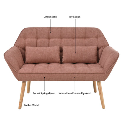 50 "W Love Seat, Comfy Loveseat Sofa with 2 Pillows, Small Couch 2-Seater Sofa for Living Room, Bedroom, Apartment, PINK