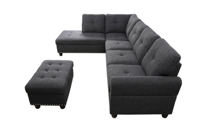 98" Wide Left Hand Facing Sofa & Chaise with Ottoman