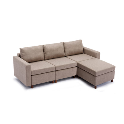 3 Seat Module Sectional Sofa Couch With 1 Ottoman for living room,Seat Cushion and Back Cushion Non-Removable and Non-Washable,Brown