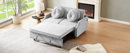 54.7" Multiple Adjustable Positions Sofa Bed Stylish Sofa Bed with a Button Tufted Backrest, Two USB Ports and Four Floral Lumbar Pillows for Living Room, Bedroom,or Small Space, Light Grey