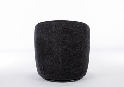 Fabric Swivel Accent Armchair Barrel Chair With Black Powder Coating Metal Ring,Black