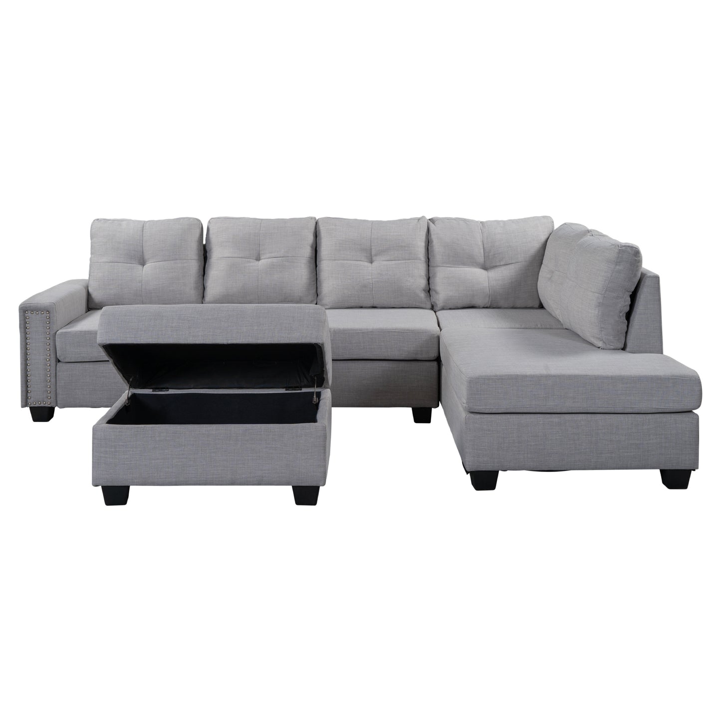 Reversible Sectional Sofa Space Saving with Storage Ottoman Rivet Ornament L-shape Couch for Large Space Dorm Apartment