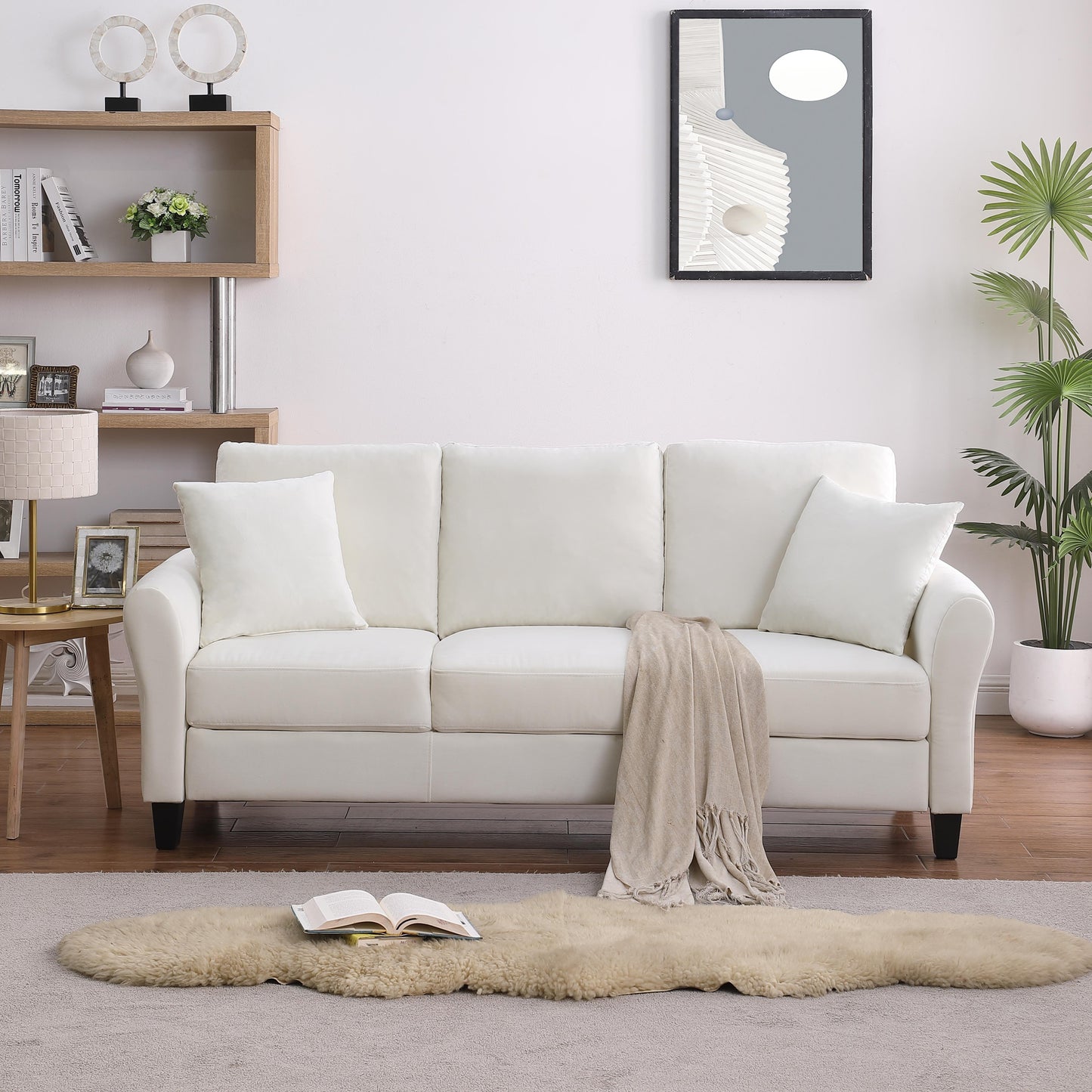 Modern Velvet Couch with 2 Pillow, 78 Inch Width Living Room Furniture, 3 Seater Sofa with Plastic Legs