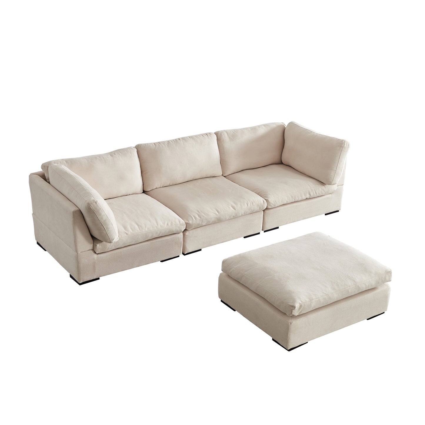 L Shape Modular Soft Fabric Sofa Filled with Down (Beige)