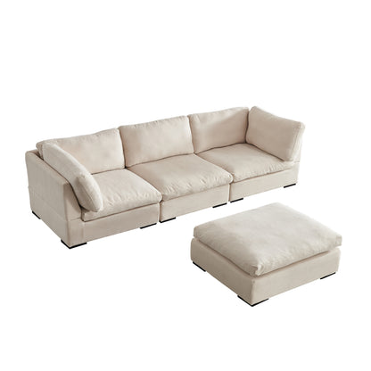 L Shape Modular Soft Fabric Sofa Filled with Down (Beige)