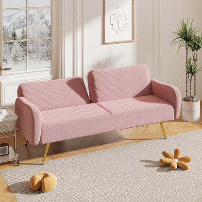 70.47" Pink Fabric Double Sofa with Split Backrest and Two Throw Pillows,Suitable for living room, apartment, home office