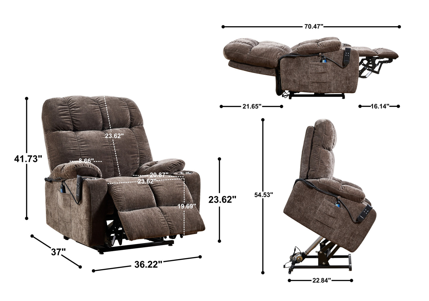 Motor Power Lift Recliner Chair for Elderly Infinite Position Lay Flat 180° Recliner with Heat Massage