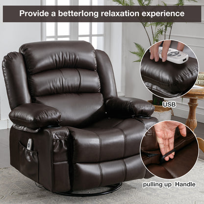 Massage Swivel Rocker Recliner Chair with Vibration Massage and Heat Ergonomic Lounge Chair for Living Room with Rocking Function and Side Pocket  2 Cup Holders USB Charge Port,BROWN