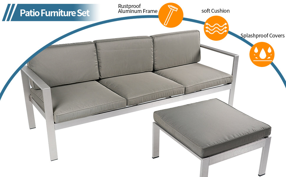 All aluminum three person sofa+floor mat