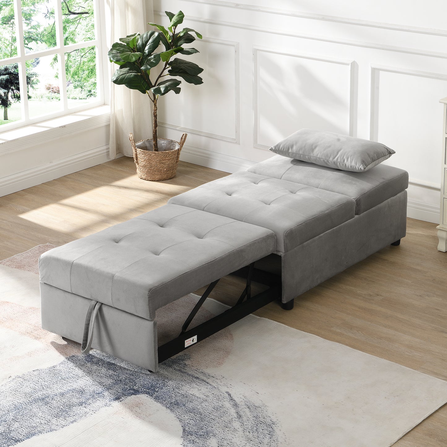 Folding Ottoman Sofa Bed Gray