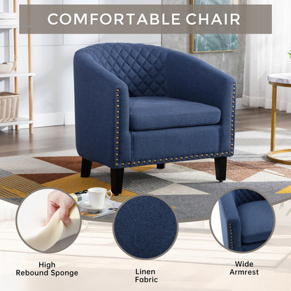 Barrel Chairs with Soft Padded Armrest, Club Chairs with nailheads and solid wood legs for Living Room Bedroom Waiting Room (Navy linen)