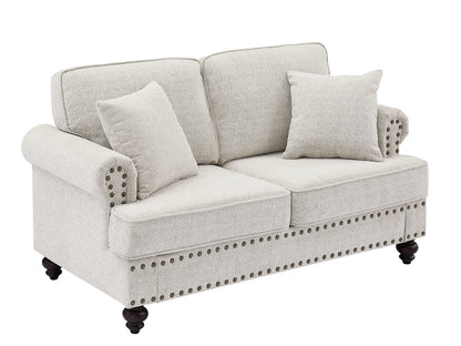 61" Chenille modern Upholstered Sofas Love Seater with Nails and Armrests (White)