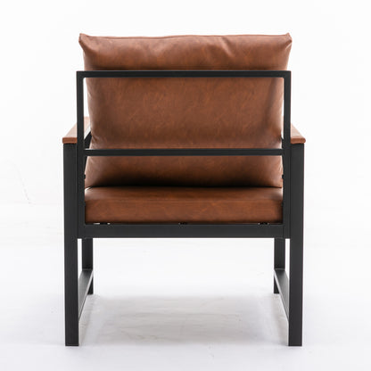 Modern Faux Leather Accent Chair with Black Powder Coated Metal Frame, Single Sofa for Living Room Bedroom, Orange