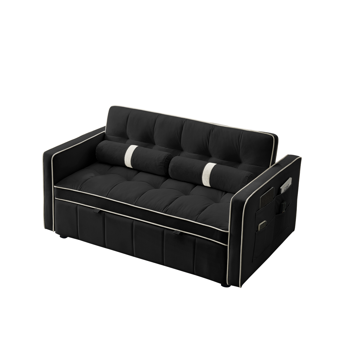 Modern 55.5" Pull Out Sleep Sofa Bed 2 Seater Loveseats Sofa Couch with side pockets, Adjsutable Backrest and Lumbar Pillows for Apartment Office Living Room