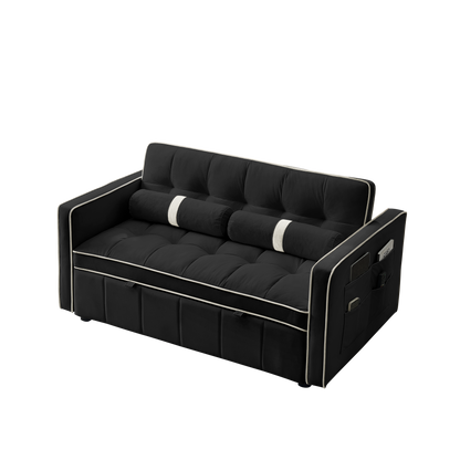 Modern 55.5" Pull Out Sleep Sofa Bed 2 Seater Loveseats Sofa Couch with side pockets, Adjsutable Backrest and Lumbar Pillows for Apartment Office Living Room