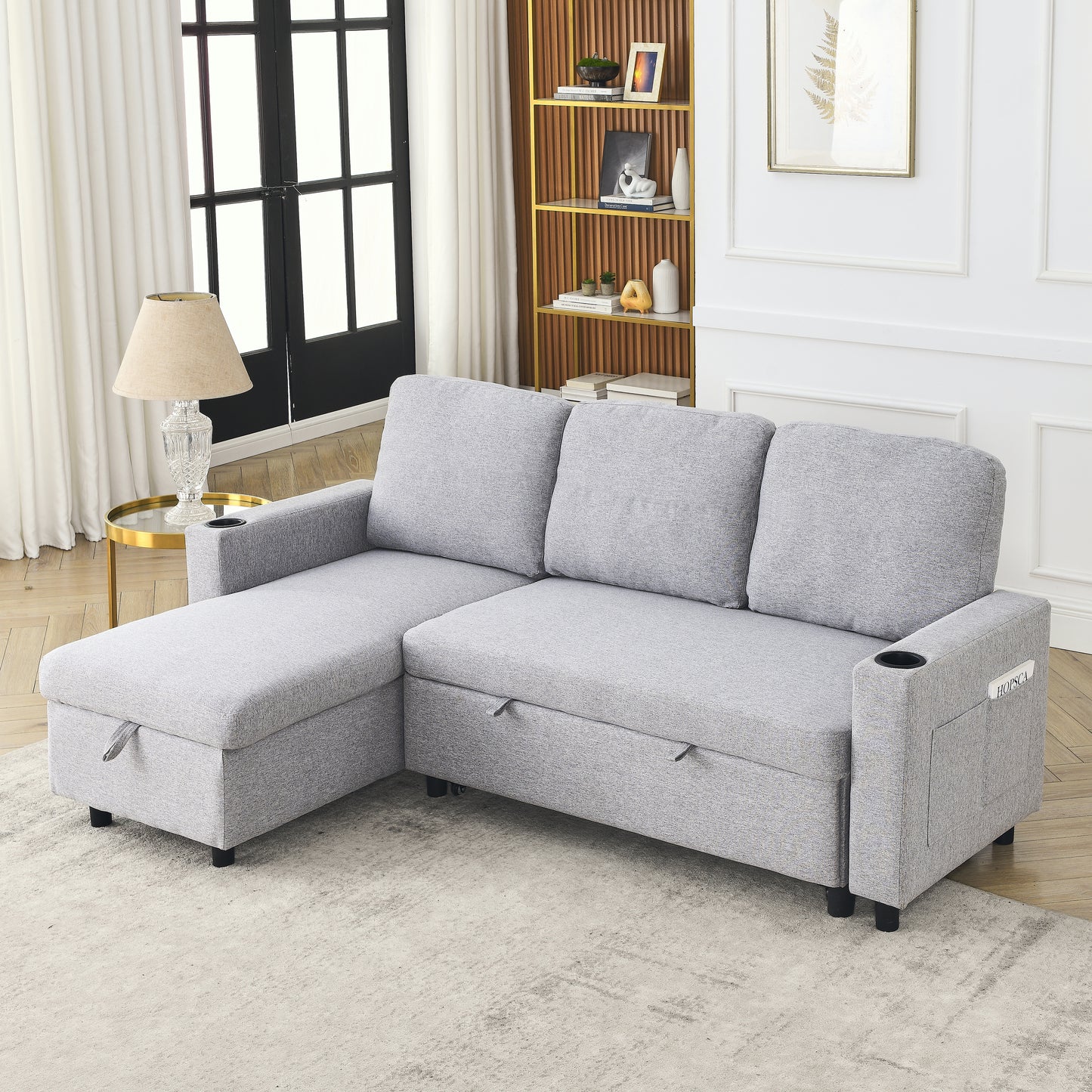 78.7"Comfortable Linen L-Shaped Combo Sofa Sofa Bed, Living Room Furniture Sets for Tight Spaces, Reversible Sleeper Combo Sofa with Pullout Bed,Reversible Sofa Bed for Living Room, Office, Apartmen