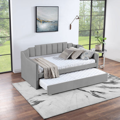 Velvet Daybed with Trundle Upholstered Tufted Sofa Bed, both Twin Size, Grey