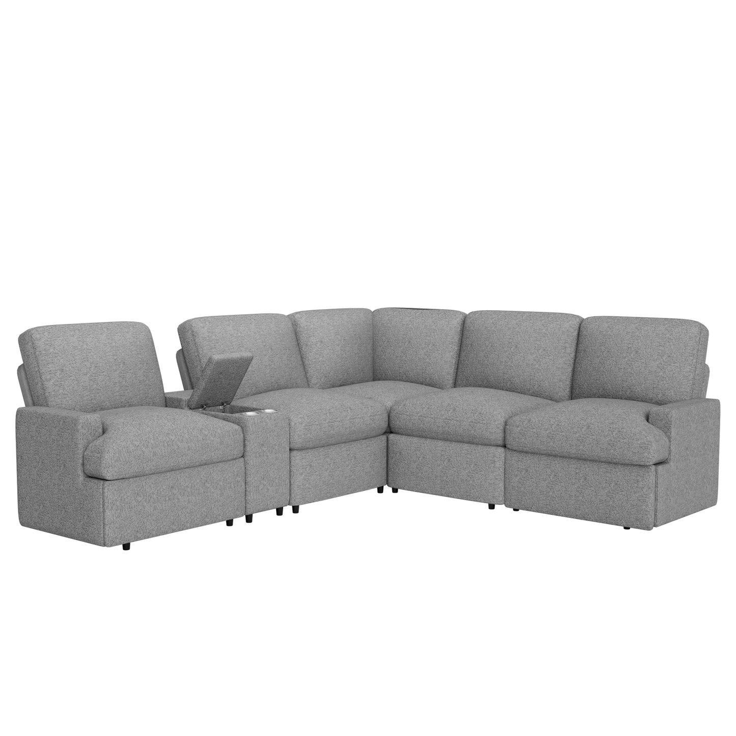 104'' Power Recliner Corner Sofa Home Theater Reclining Sofa Sectional Couches with Storage Box, Cup Holders, USB Ports and Power Socket for Living Room, Grey