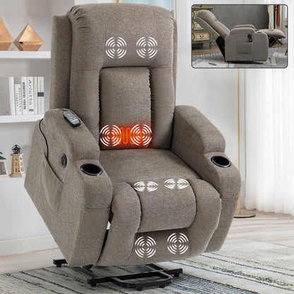 Up to 350 LBS Power Lift Recliner Chair for Elderly, Heavy Duty Motion Mechanism with 8-Point Vibration Massage and Lumbar Heating, USB Charging Port, Cup Holders, Brown