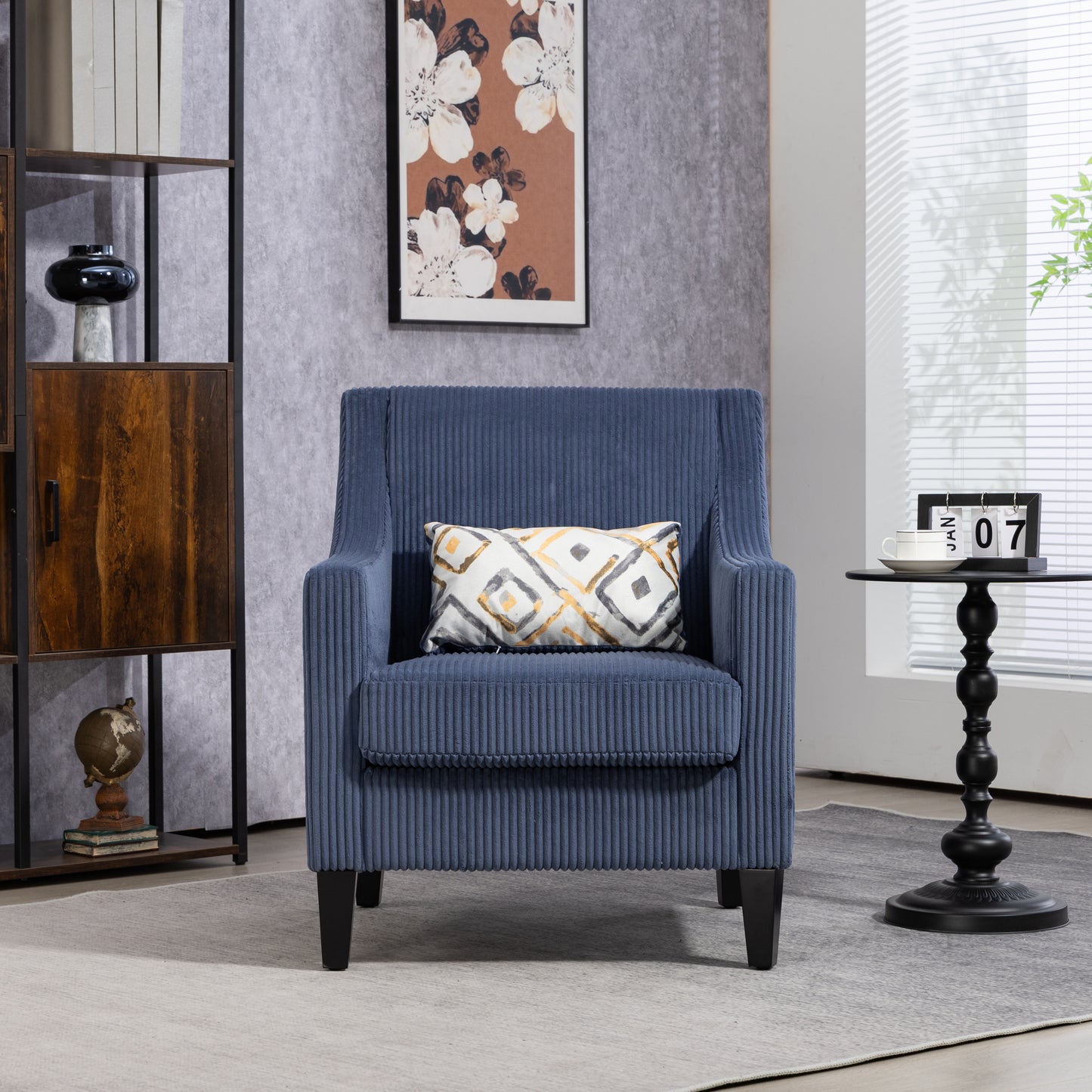 Modern Accent Chair,Upholstered Armchair with Scooped Arms for Bedroom,Apartment,Studio,Office,Waiting Room(Blue Corduroy)