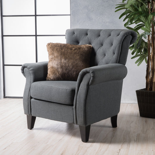 Accent Chair with Tufted Backrest, Bedroom Single Seat Arm Chair with Wooden Legs, Modern Side Chairs for Living Room