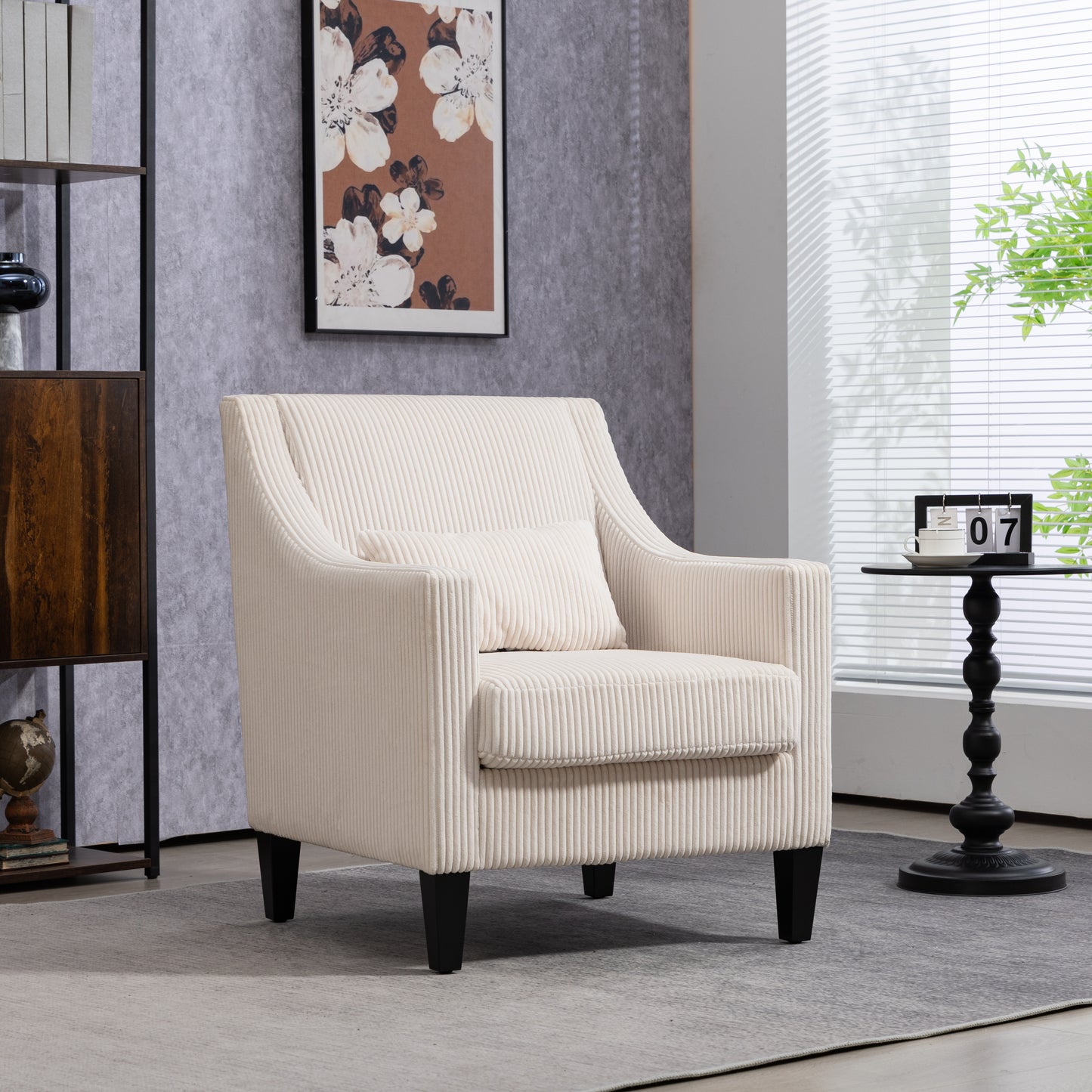 Modern Accent Chair,Upholstered Armchair with Scooped Arms for Bedroom,Apartment,Studio,Office,Waiting Room(Beige Corduroy)