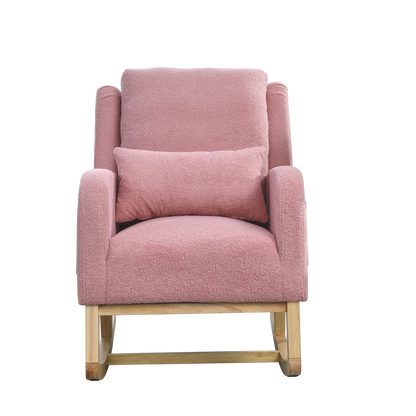 27.5 "W Modern Accent High Back Living Room Casual Armchair Rocker with One Lumbar Pillow, Two Side Pockets,Teddy.