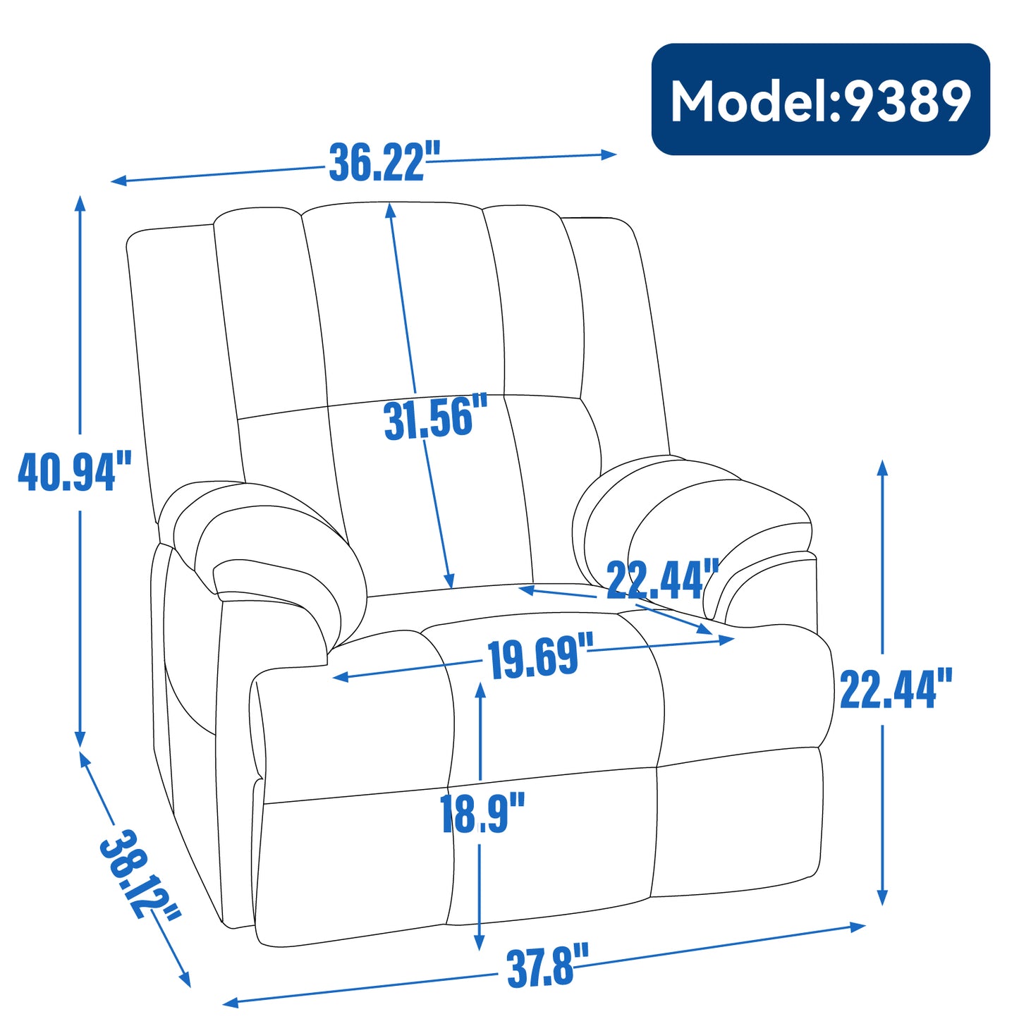 Manual Recliner Chair with Rocker and Swivel in Fabric for Living Room, Beige