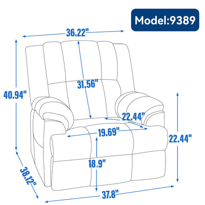 Manual Recliner Chair with Rocker and Swivel in Fabric for Living Room, Beige