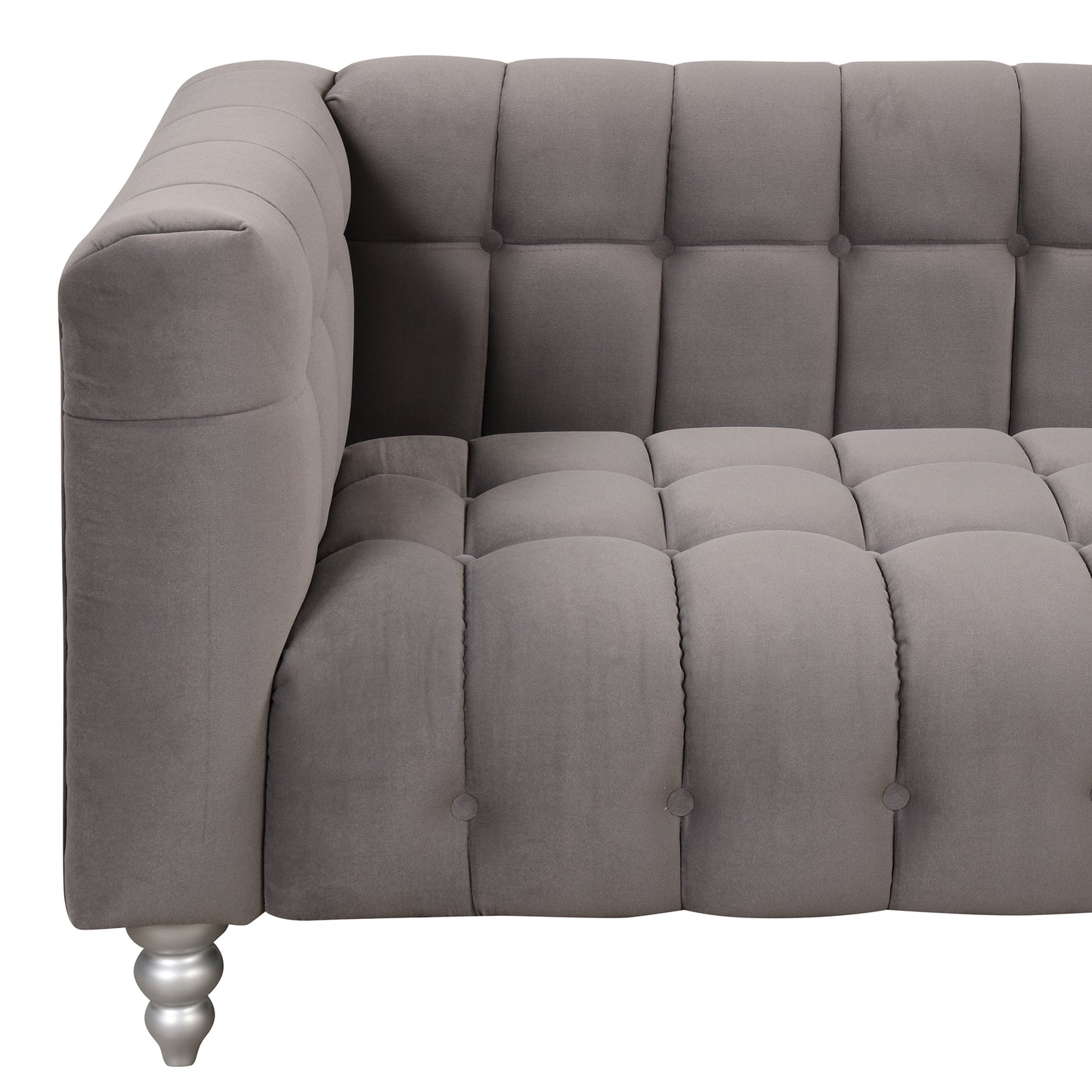 42" Modern Sofa Dutch Fluff Upholstered sofa with solid wood legs, buttoned tufted backrest,gray