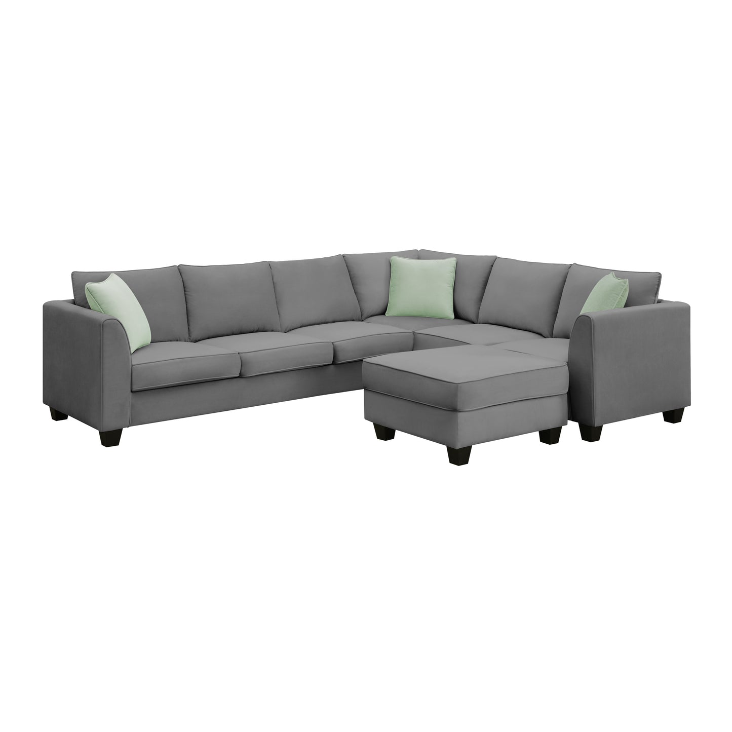 112*87" Sectional Sofa Couches Living Room Sets, 7 Seats Modular Sectional Sofa with Ottoman, L Shape Fabric Sofa Corner Couch Set with 3 Pillows, Grey