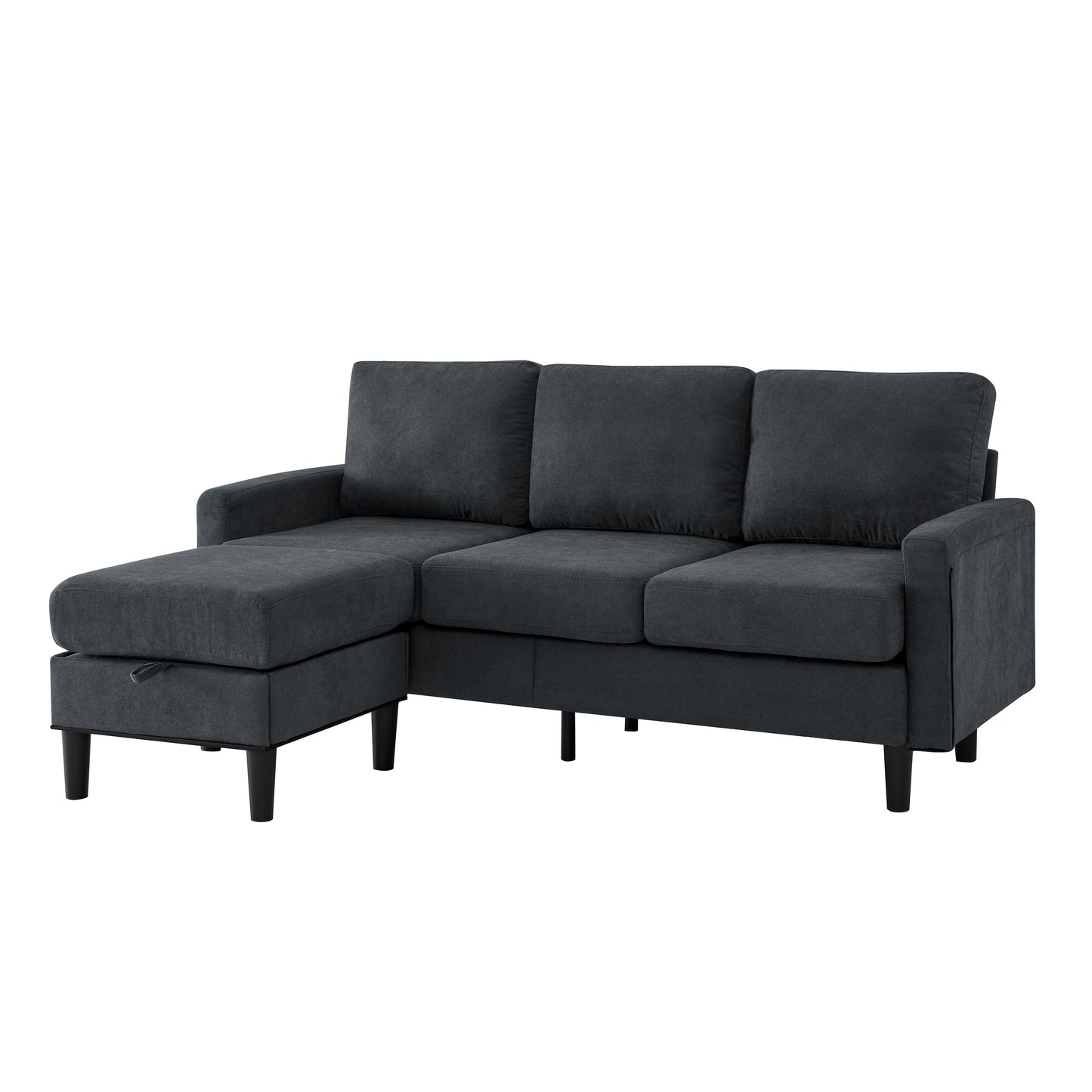 Upholstered Sectional Sofa Couch, L Shaped Couch With Storage Reversible Ottoman Bench 3 Seater for Living Room, Apartment, Compact Spaces, Fabric Dark Gray