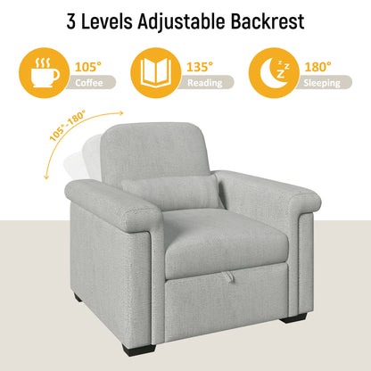 3 in 1 Convertible Sleeper Chair Sofa Bed Pull Out Couch Adjustable Chair with Pillow, Adjust Backrest into a Sofa, Lounger Chair, Single Bed or Living Room or Apartment, Gray