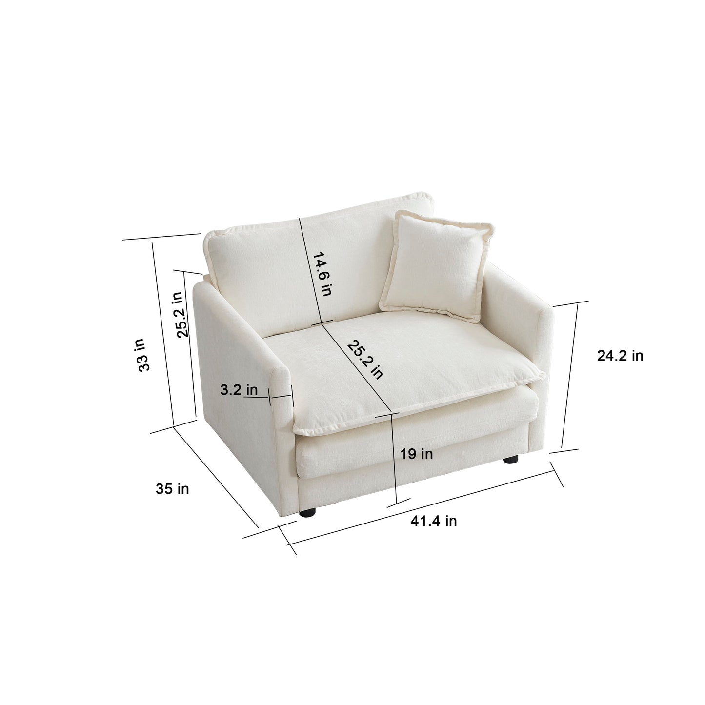 Modern Accent Chair with Ottoman, Living Room Club Chair Chenille Upholstered Armchair, Reading Chair for Bedroom, White