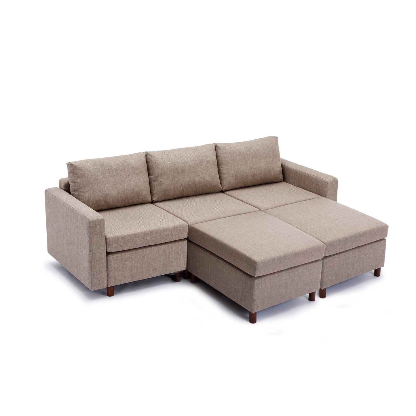 3 Seat Module Sectional Sofa Couch With 2 Ottoman for living room,Seat Cushion and Back Cushion Non-Removable and Non-Washable,Brown