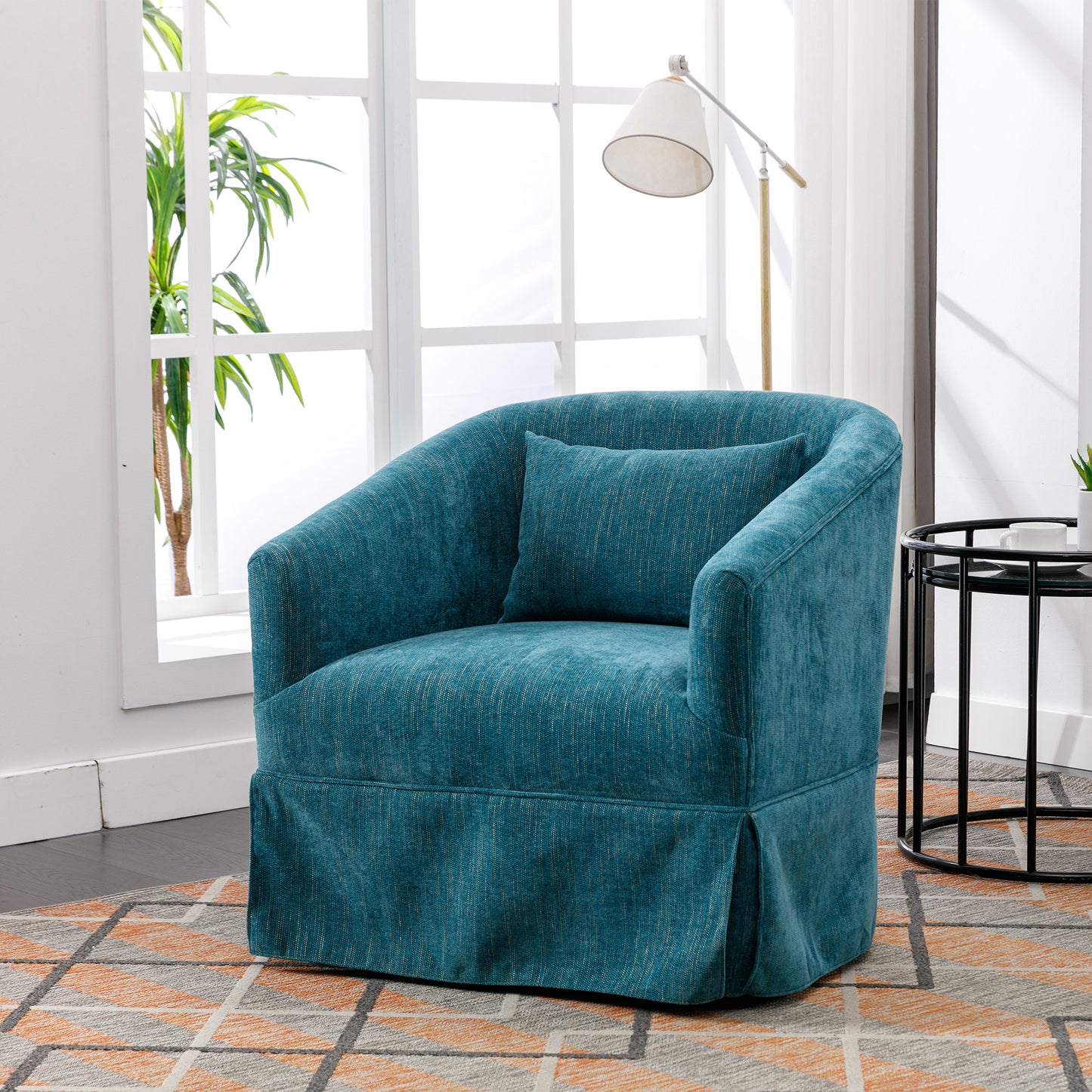 360-degree Swivel Accent Armchair Linen Blend Green