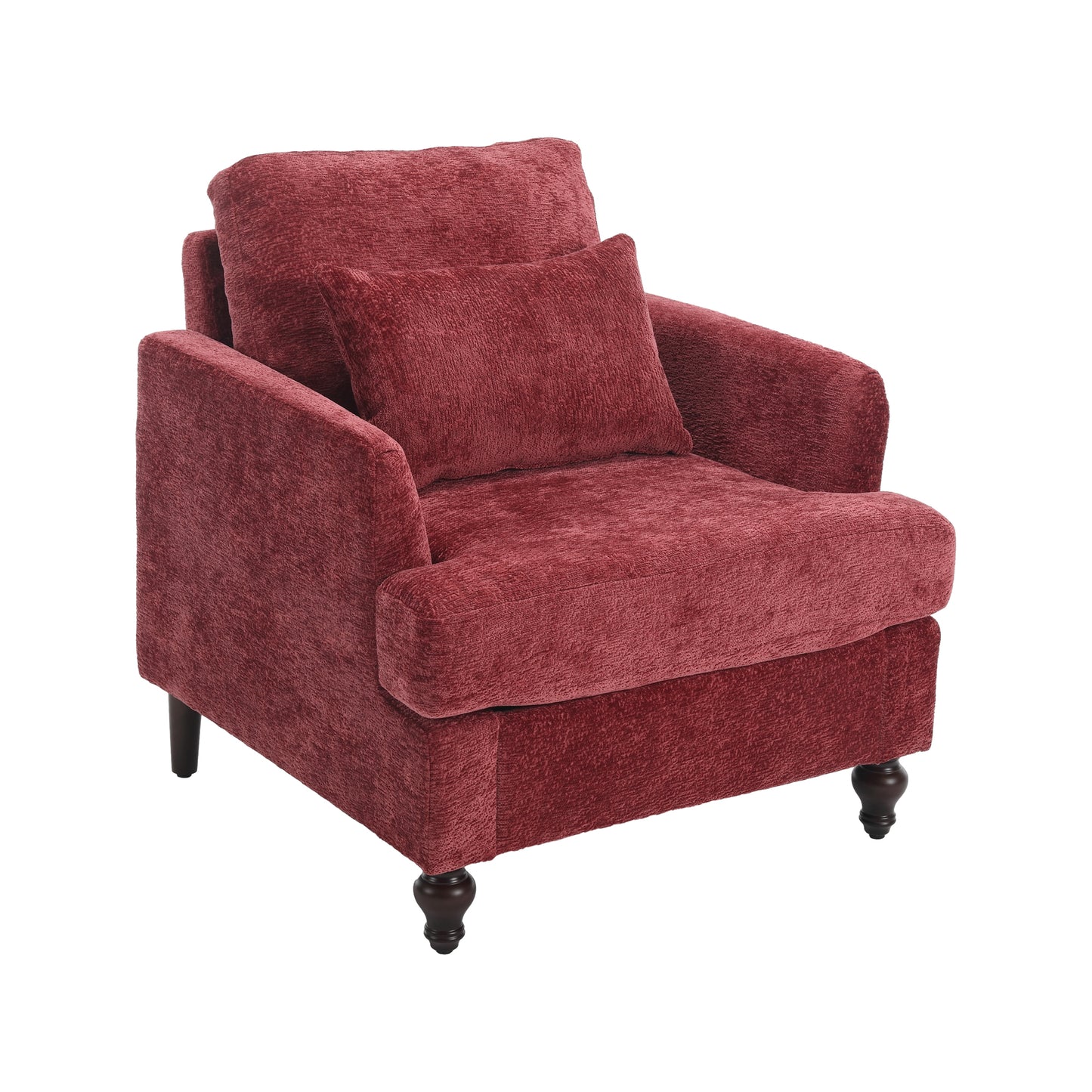 Wood Frame Armchair, Modern Accent Chair Lounge Chair for Living Room,Tufted Club Chair, Mid Century Modern Arm Chairs with Studded, Solid Wood Frame, for Bedroom, Reading(Wine red Chenille)