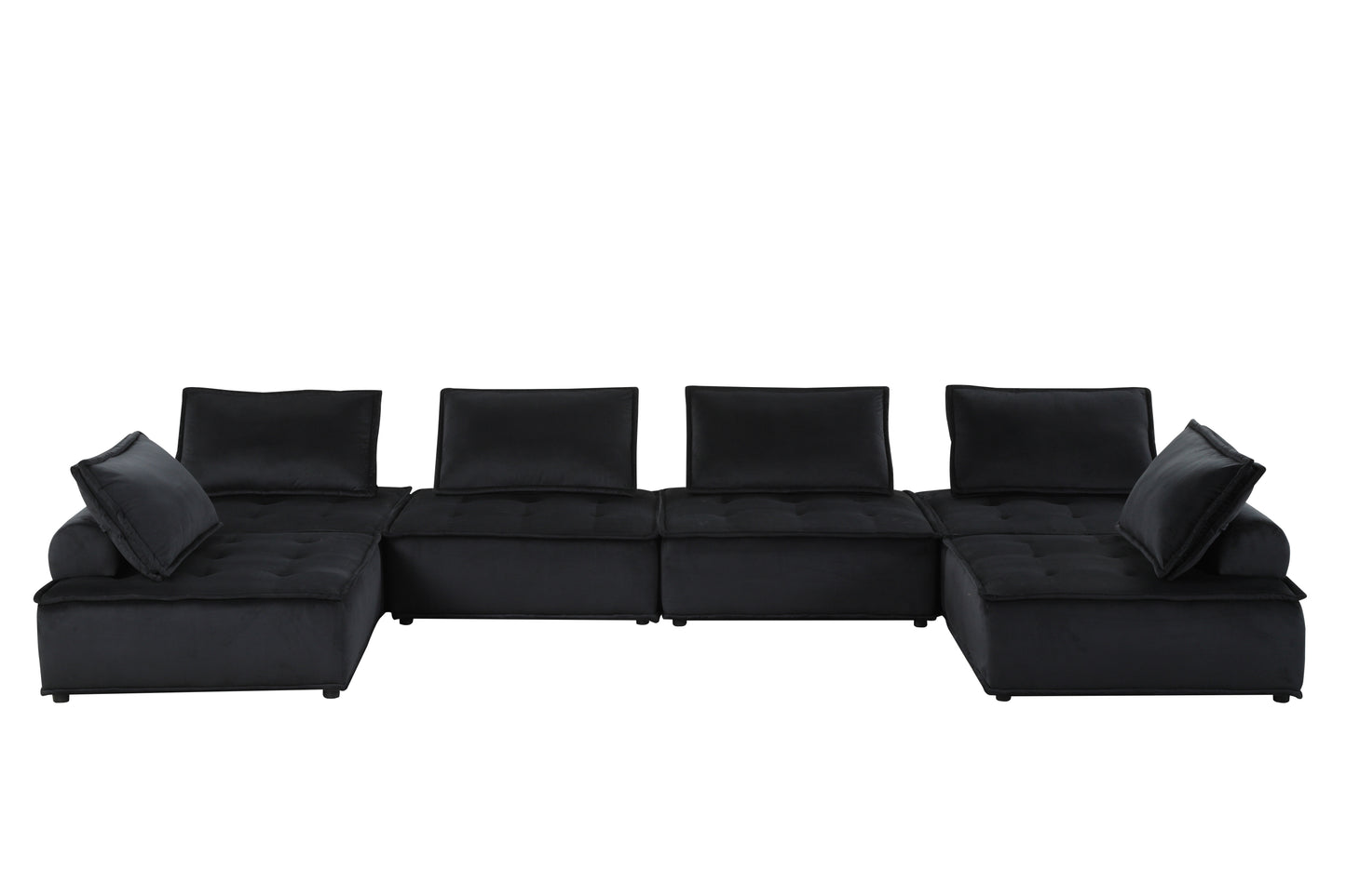 160" Black Velvet 6-Seater U-Shape Modular Sectional Sofa