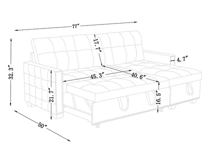 77 Inch Reversible Sectional Storage Sleeper Sofa Bed, L-Shape 2 Seat Sectional Chaise With Storage, Skin-Feeling Velvet Fabric,Beige Color For Living Room Furniture