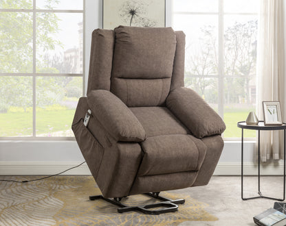 Electric Power Recliner Chair With Massage For Elderly,Remote Control Multi-function Lifting, Timing, Cushion Heating Chair With Side Pocket Brown