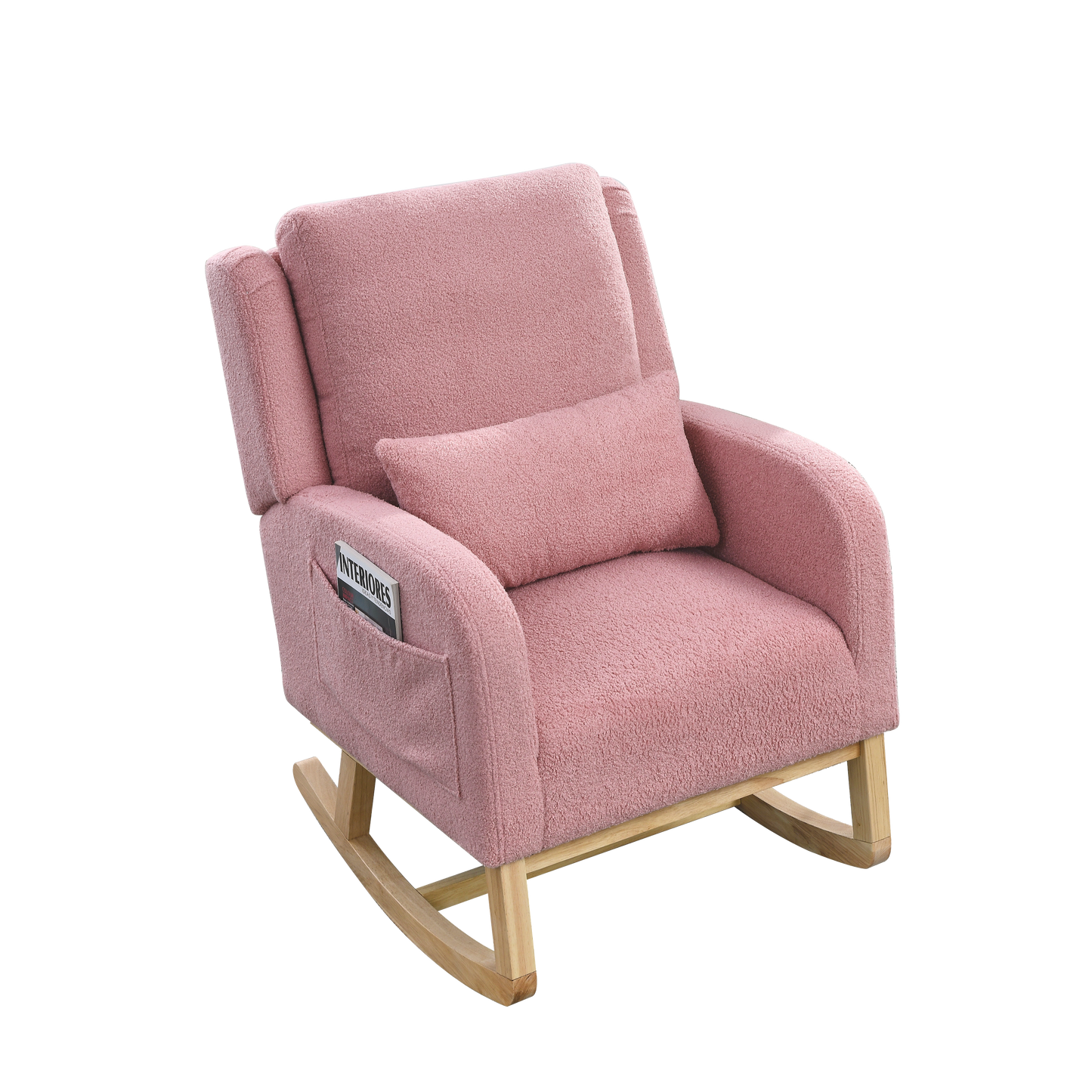 27.5 "W Modern Accent High Back Living Room Casual Armchair Rocker with One Lumbar Pillow, Two Side Pockets,Teddy.