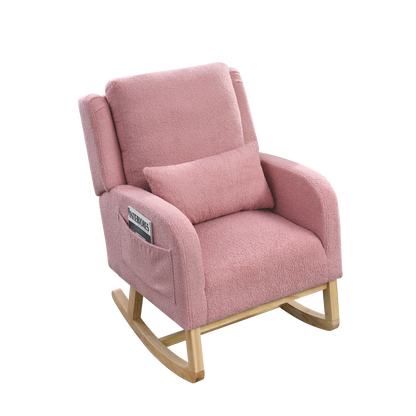 27.5 "W Modern Accent High Back Living Room Casual Armchair Rocker with One Lumbar Pillow, Two Side Pockets,Teddy.